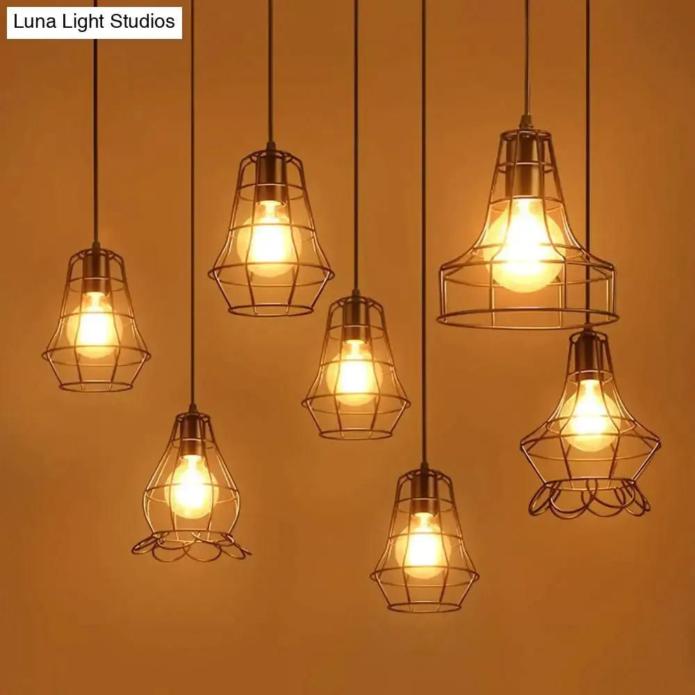 Modern Pendant Light Black Iron Hanging Cage Vintage E27Led Lamp Bulb Industrial Loft Retro Dining Room Restaurant Bar Counte