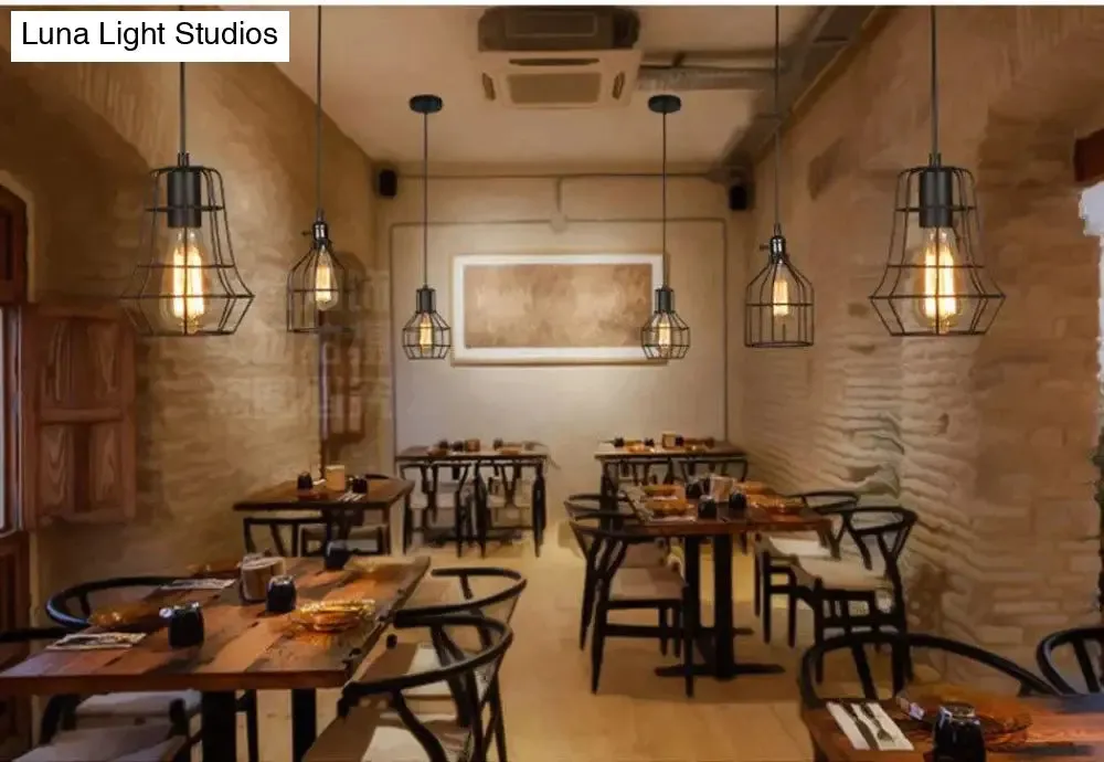 Modern Pendant Light Black Iron Hanging Cage Vintage E27Led Lamp Bulb Industrial Loft Retro Dining Room Restaurant Bar Counte
