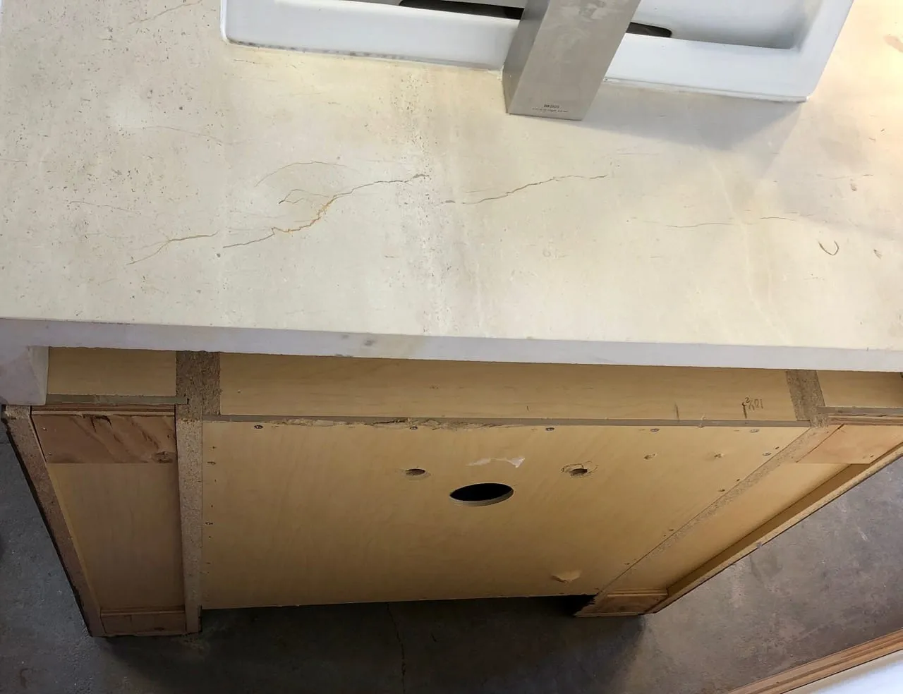 Modern Vanity, Travertine Stone Top, Rectangle Sink, Waterfall Faucet