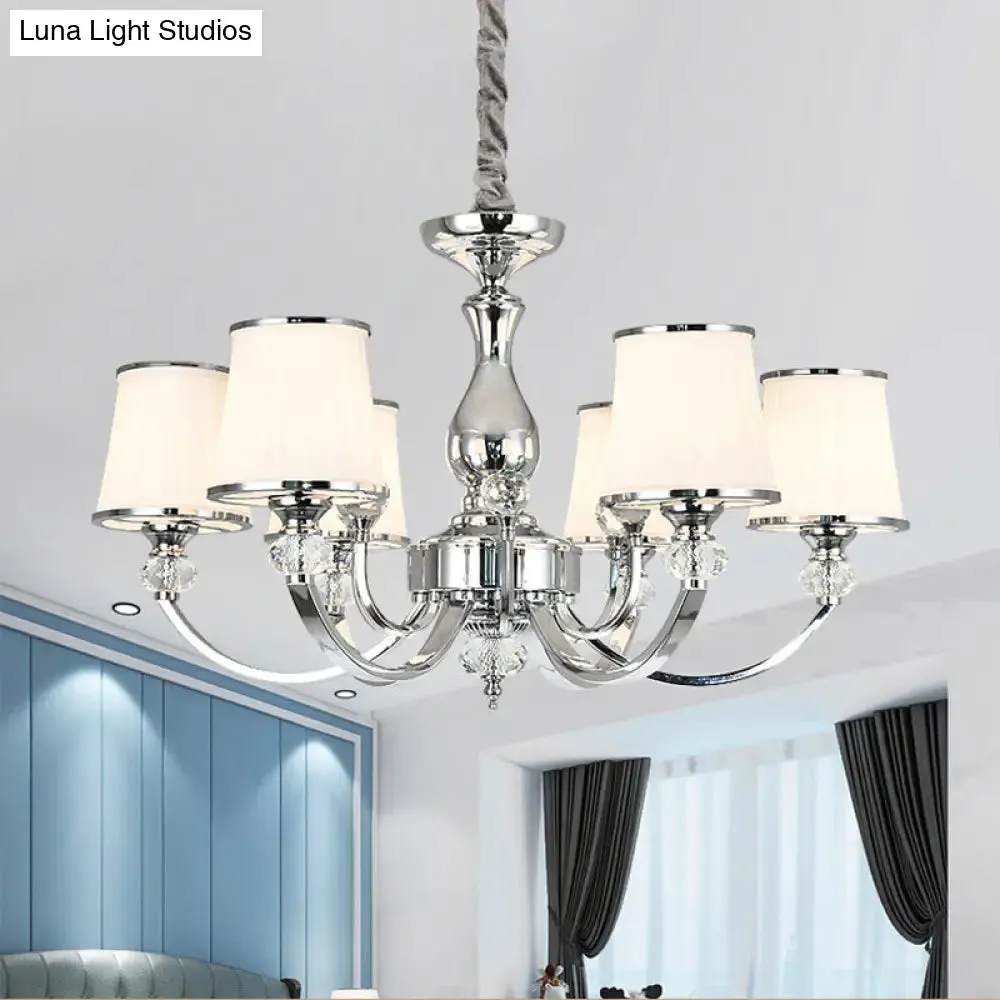 Modernist Opal Glass Cone Ceiling Pendant Chandelier - Chrome/Gold, Curved Arm, 3/6 Lights