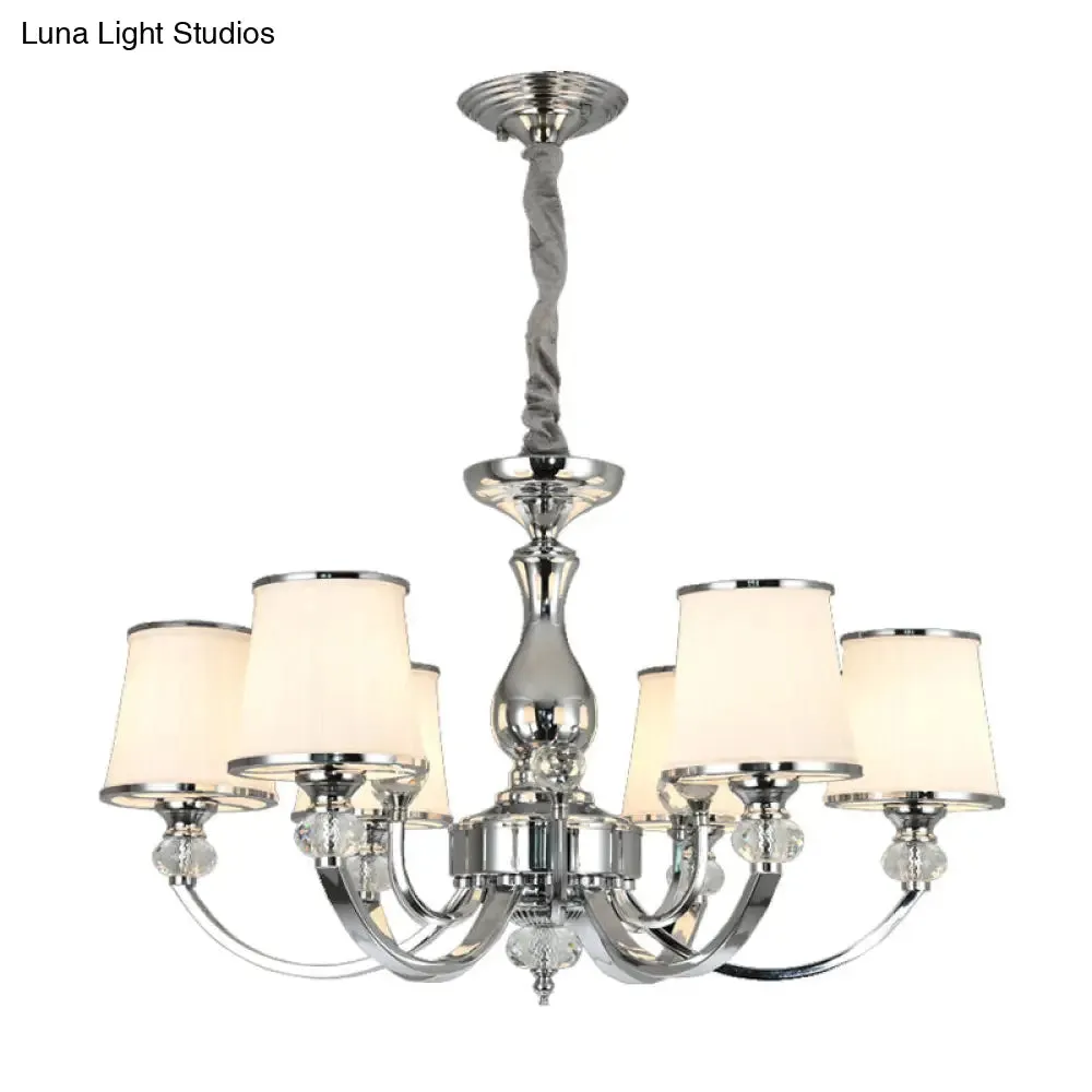 Modernist Opal Glass Cone Ceiling Pendant Chandelier - Chrome/Gold, Curved Arm, 3/6 Lights