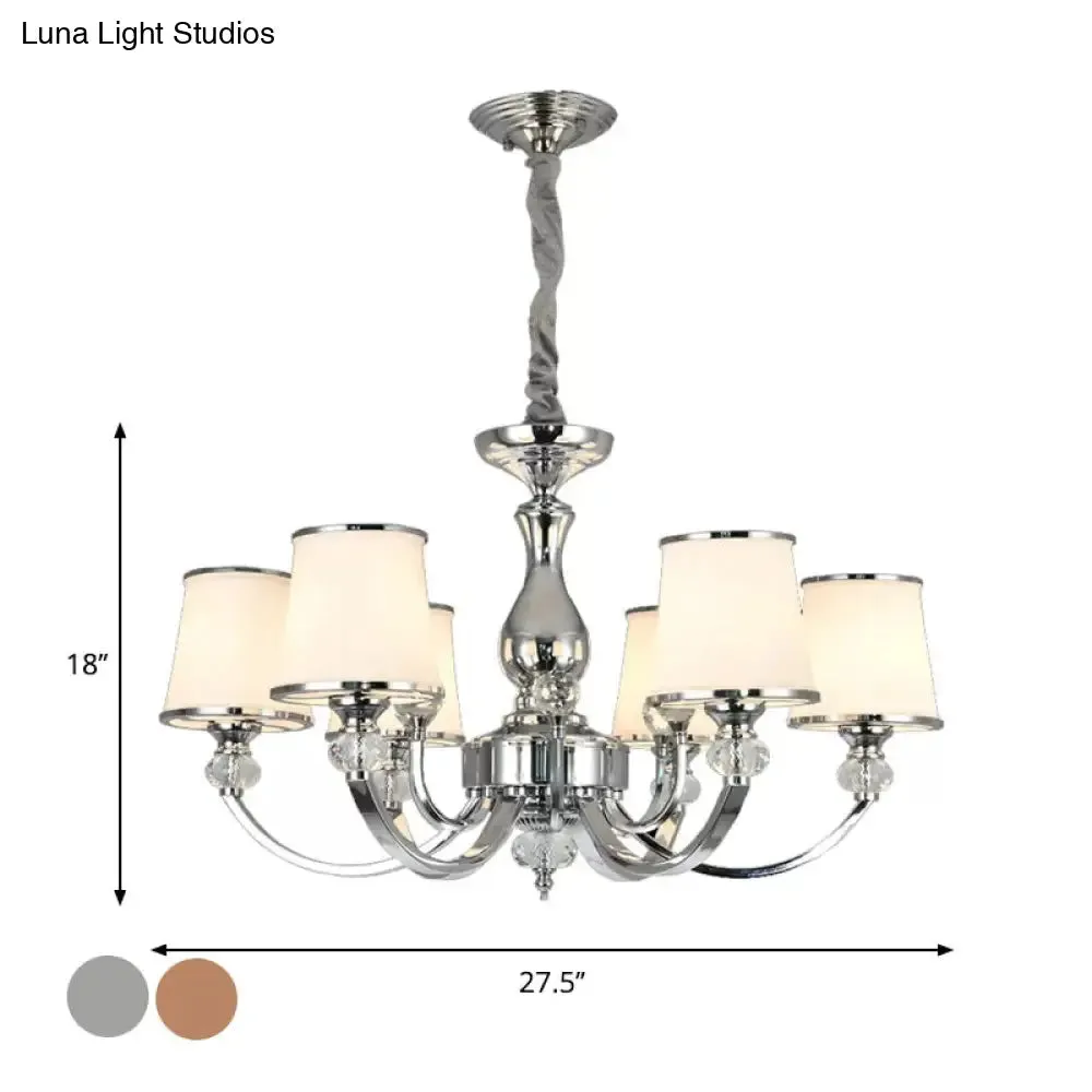 Modernist Opal Glass Cone Ceiling Pendant Chandelier - Chrome/Gold, Curved Arm, 3/6 Lights
