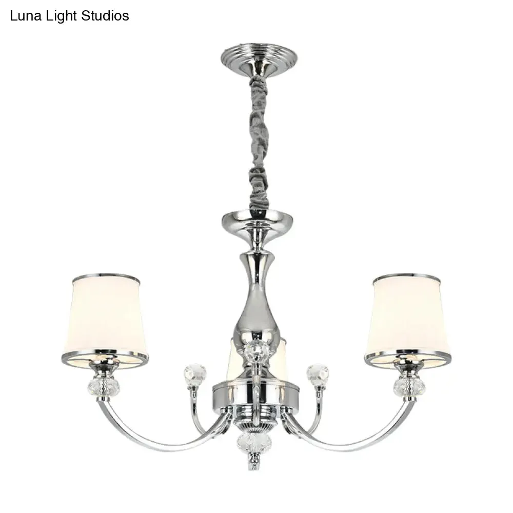 Modernist Opal Glass Cone Ceiling Pendant Chandelier - Chrome/Gold, Curved Arm, 3/6 Lights