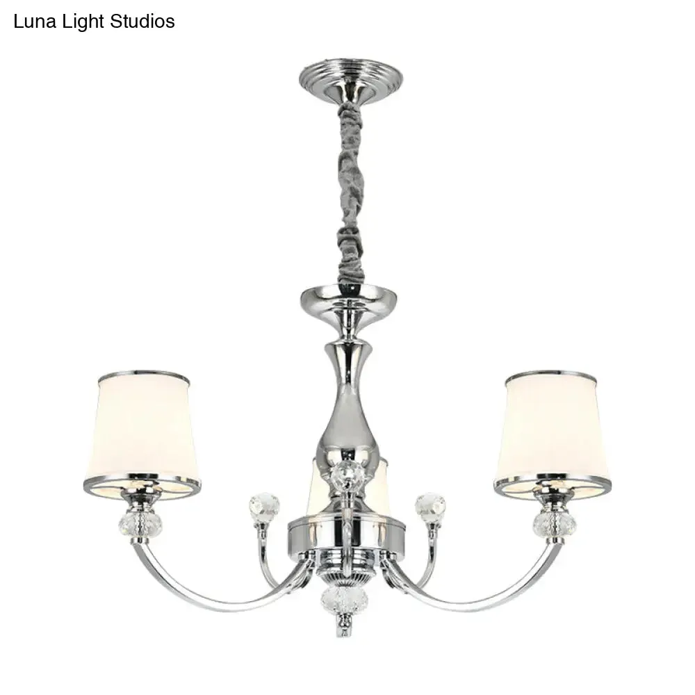 Modernist Opal Glass Cone Ceiling Pendant Chandelier - Chrome/Gold, Curved Arm, 3/6 Lights