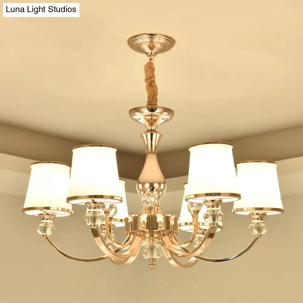 Modernist Opal Glass Cone Ceiling Pendant Chandelier - Chrome/Gold, Curved Arm, 3/6 Lights