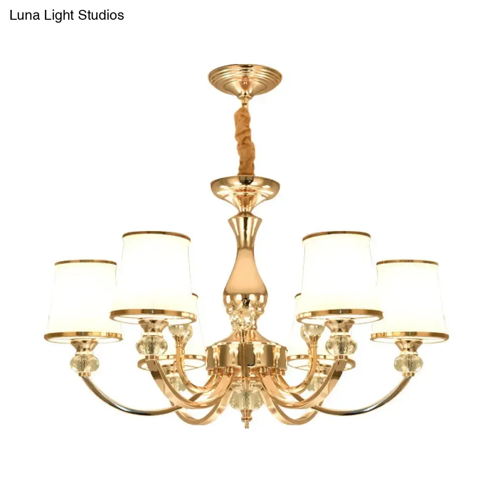 Modernist Opal Glass Cone Ceiling Pendant Chandelier - Chrome/Gold, Curved Arm, 3/6 Lights