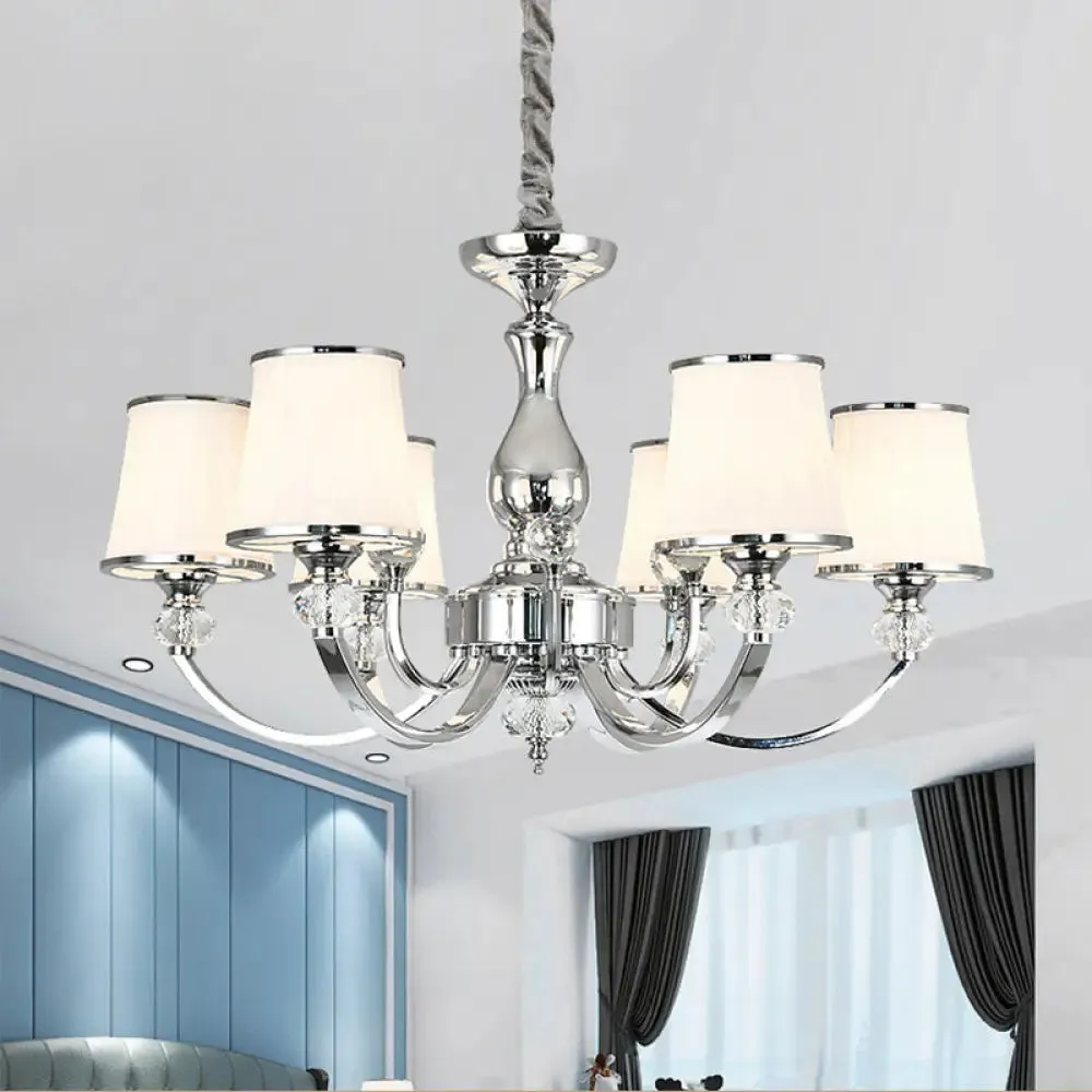 Modernist Opal Glass Cone Ceiling Pendant Chandelier - Chrome/Gold, Curved Arm, 3/6 Lights