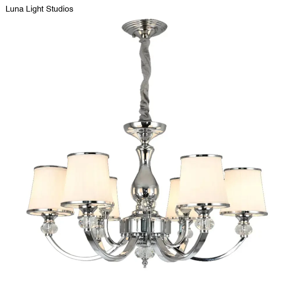 Modernist Opal Glass Cone Ceiling Pendant Chandelier - Chrome/Gold, Curved Arm, 3/6 Lights