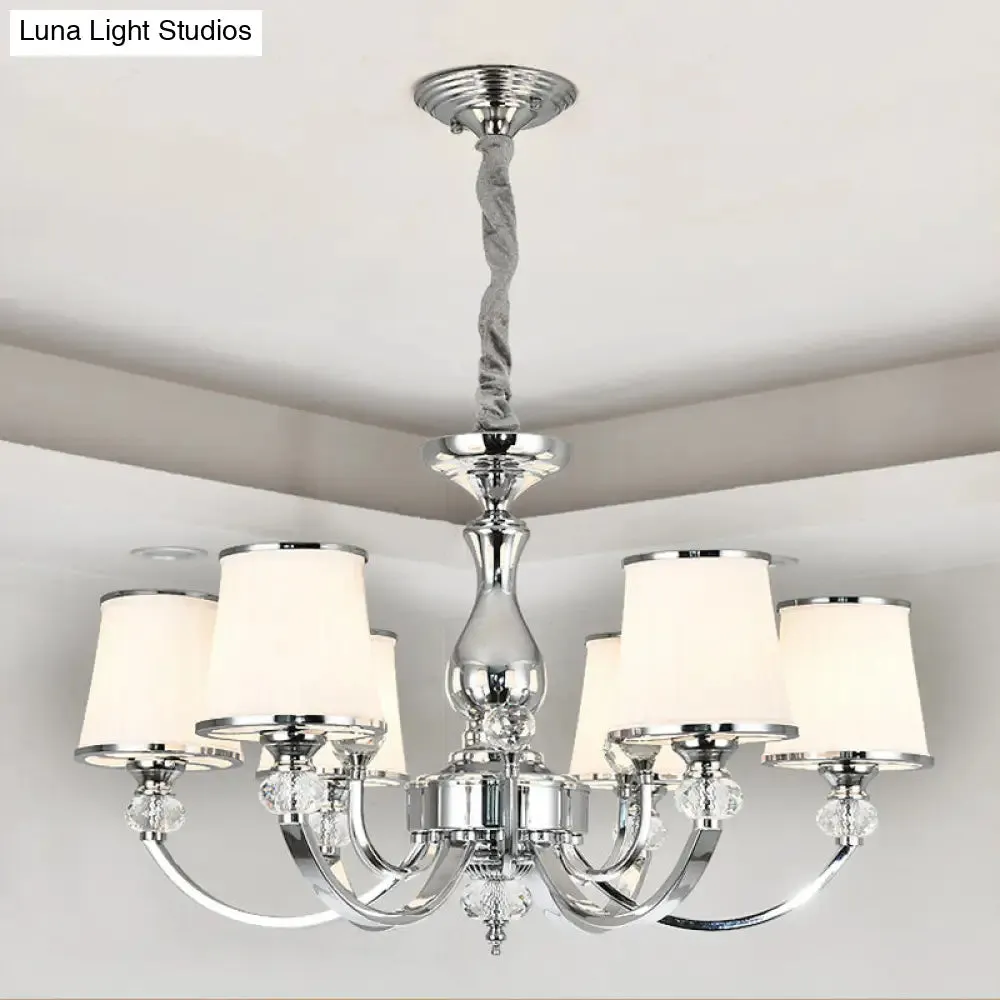 Modernist Opal Glass Cone Ceiling Pendant Chandelier - Chrome/Gold, Curved Arm, 3/6 Lights
