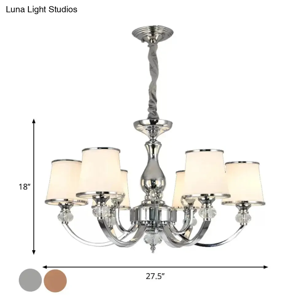 Modernist Opal Glass Cone Ceiling Pendant Chandelier - Chrome/Gold, Curved Arm, 3/6 Lights