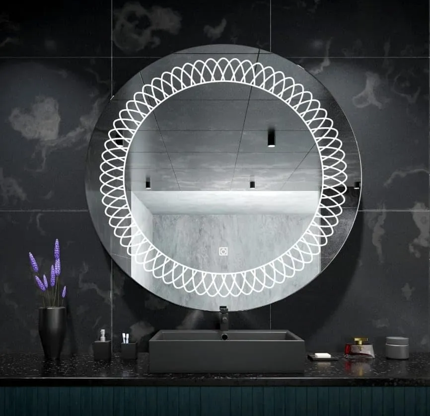 MORADABAD INTERNATIONAL Leaf Design Led Mirror Decorative with Touch Sensor | Bathroom, Washbasin Mirror with Led Lights Bedroom Lighting Mirror Triple Light, White Warm White (24 x 24 Inch)