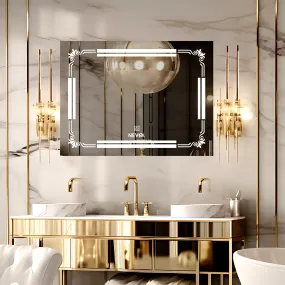 NEVEX Horizontal Wall Mirror Royal Mirror Home Decorative Mirror Modern Mirror Living Room Mirror, Size 18X24 inch|Mirror with Light 3 Tone (Cool White, Natural White, Warm White).