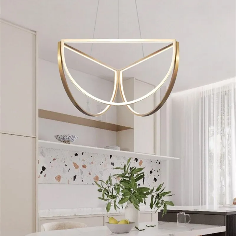 Nordic LED Stainless Steel Chandelier For Living Dining Room Bedroom Hotel Half Circle Pendant Lamp