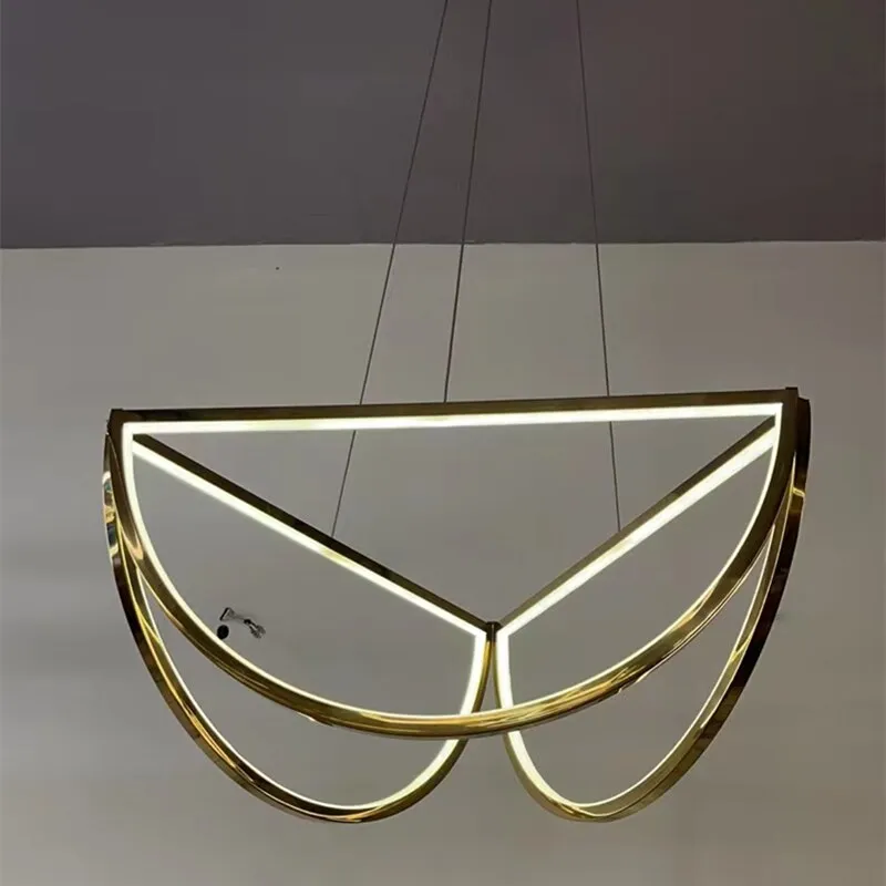 Nordic LED Stainless Steel Chandelier For Living Dining Room Bedroom Hotel Half Circle Pendant Lamp
