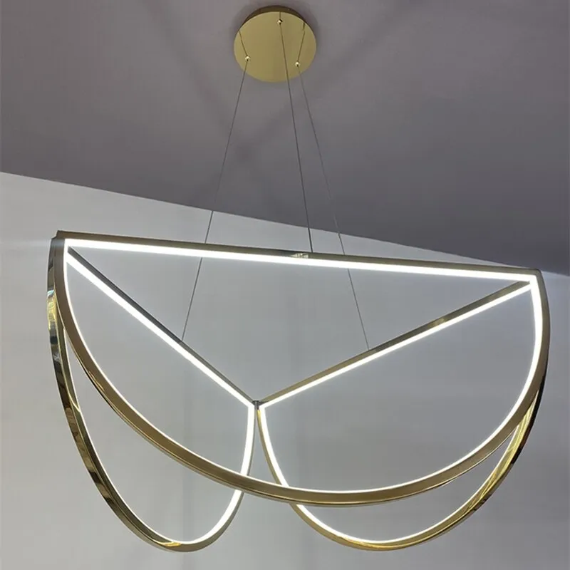 Nordic LED Stainless Steel Chandelier For Living Dining Room Bedroom Hotel Half Circle Pendant Lamp