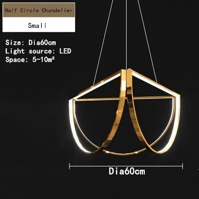 Nordic LED Stainless Steel Chandelier For Living Dining Room Bedroom Hotel Half Circle Pendant Lamp