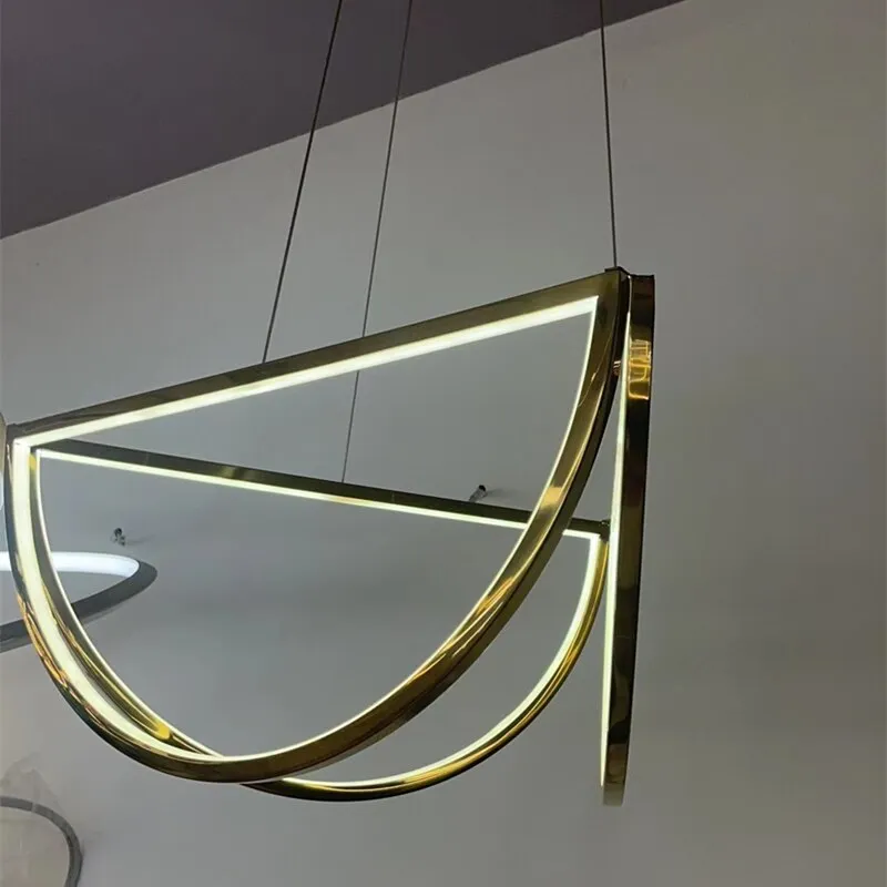 Nordic LED Stainless Steel Chandelier For Living Dining Room Bedroom Hotel Half Circle Pendant Lamp