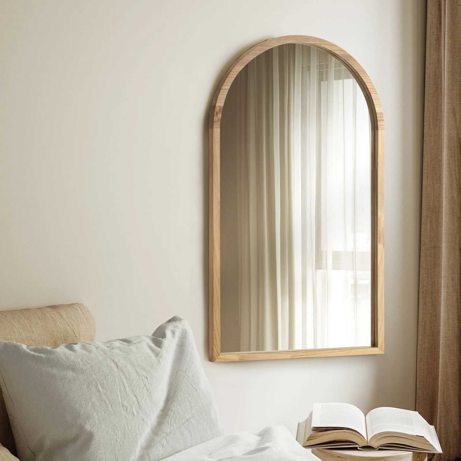 Oikiture Arched Wall Mirrors Vanity Home Decro Makeup Mirror 86x50cm Wooden
