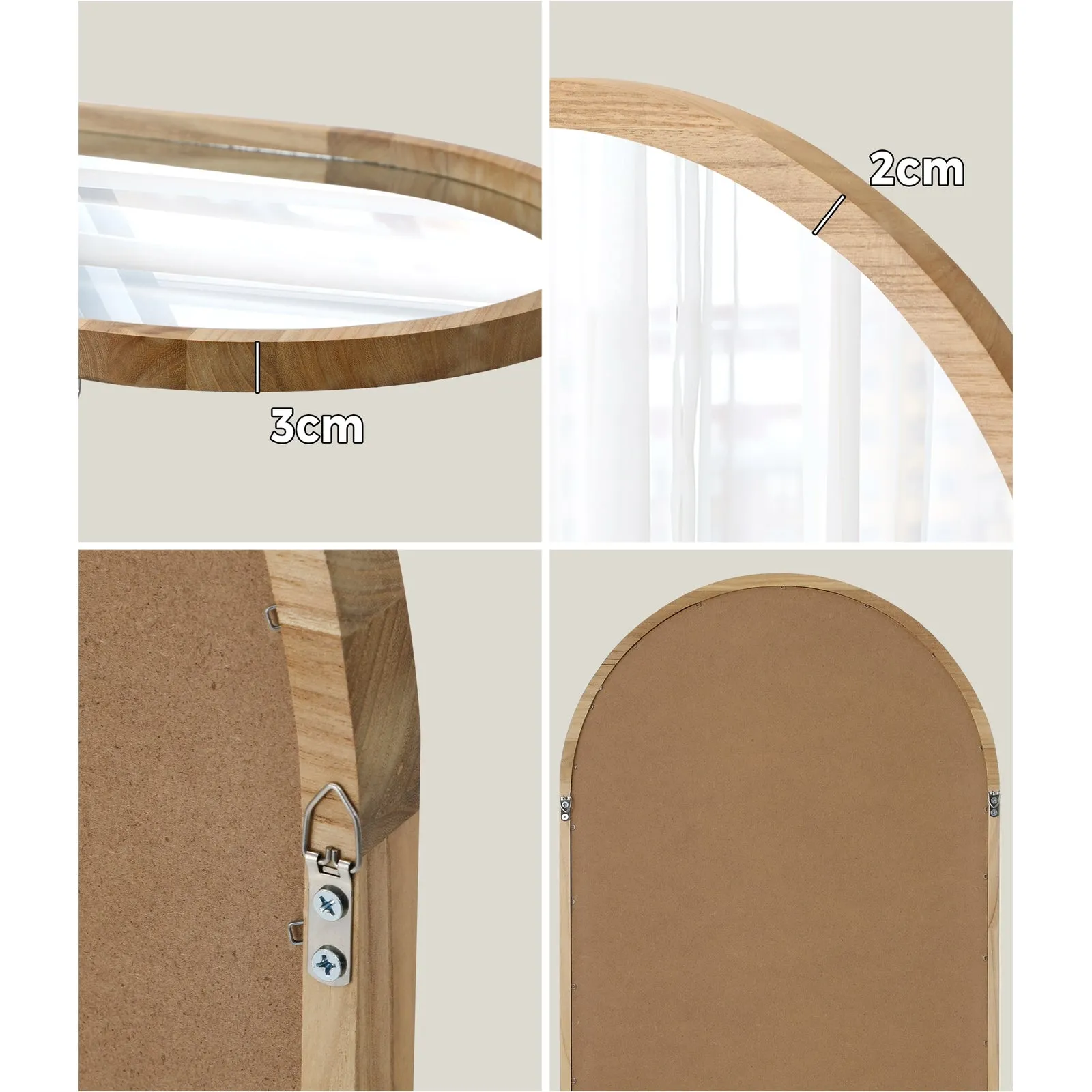 Oikiture Arched Wall Mirrors Vanity Home Decro Makeup Mirror 86x50cm Wooden