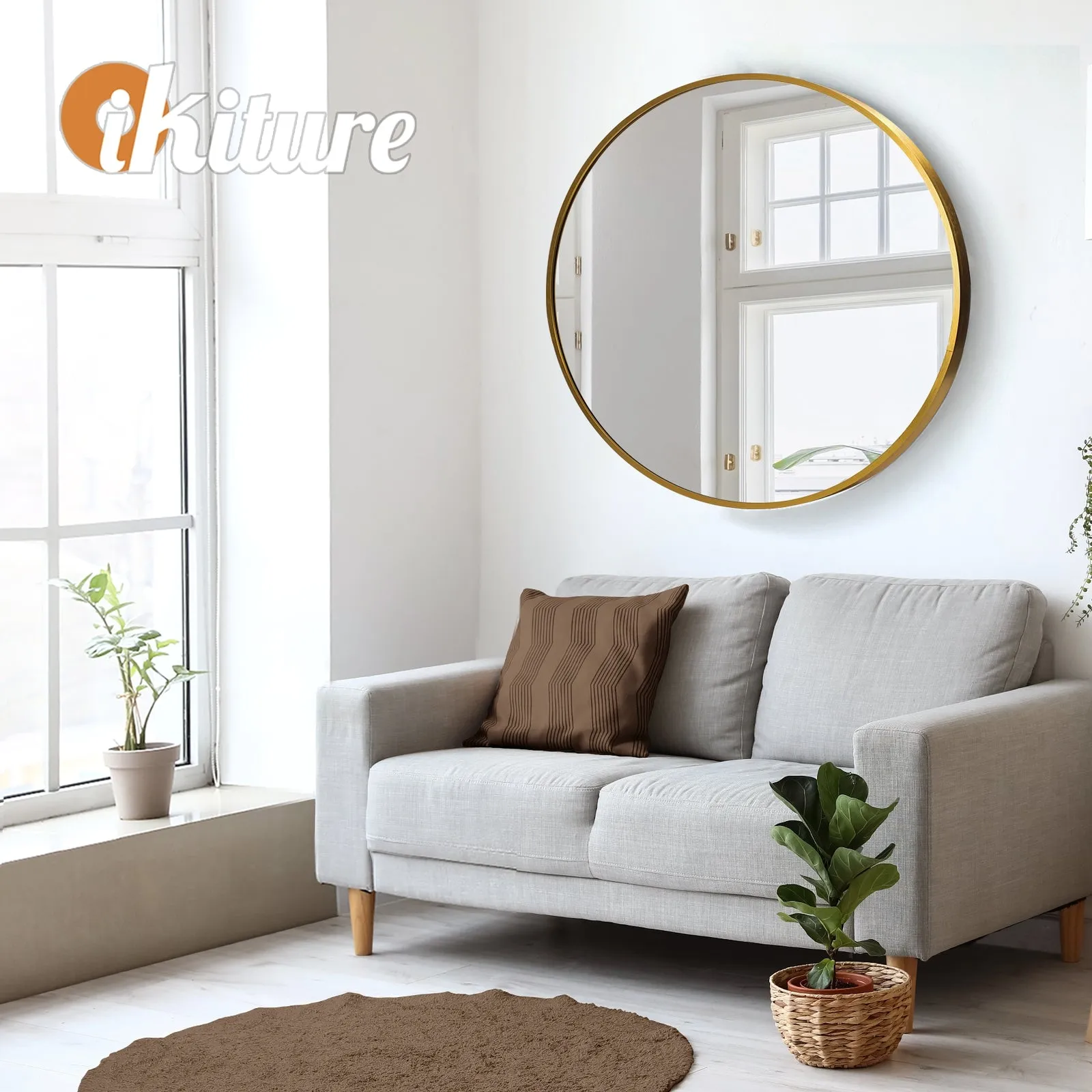 Oikiture Wall Mirrors Round 70cm Makeup Mirror Vanity Home Decro Gold Bathroom