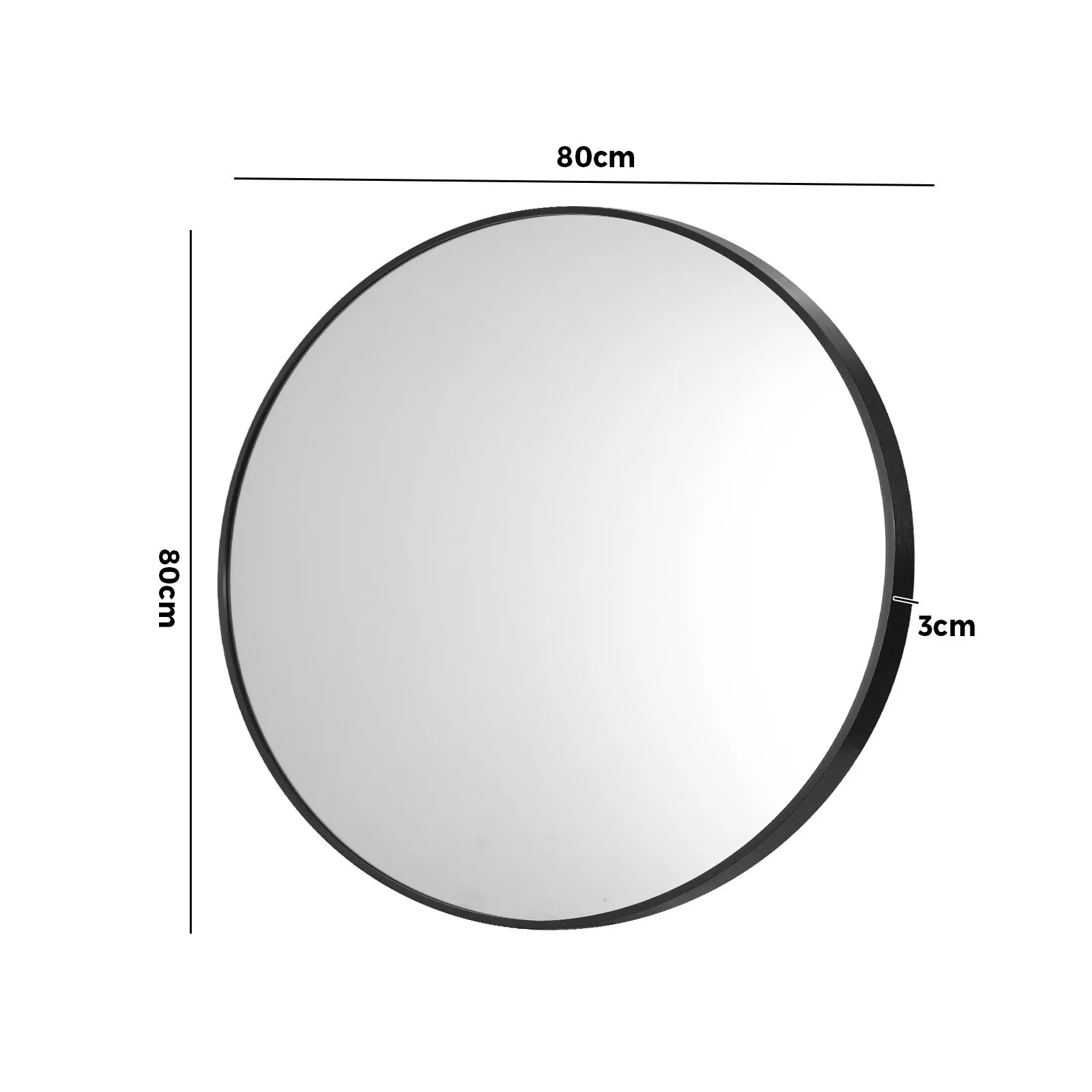 Oikiture Wall Mirrors Round Makeup Mirror Vanity Home Decorative Black 80cm