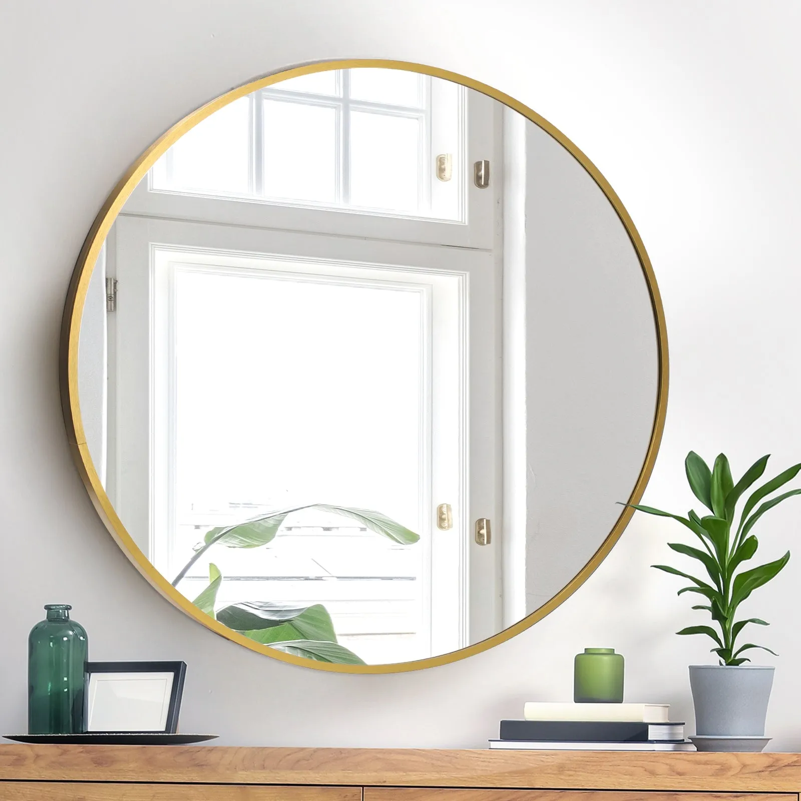 Oikiture Wall Mirrors Round Makeup Mirror Vanity Home Decorative Gold 80cm
