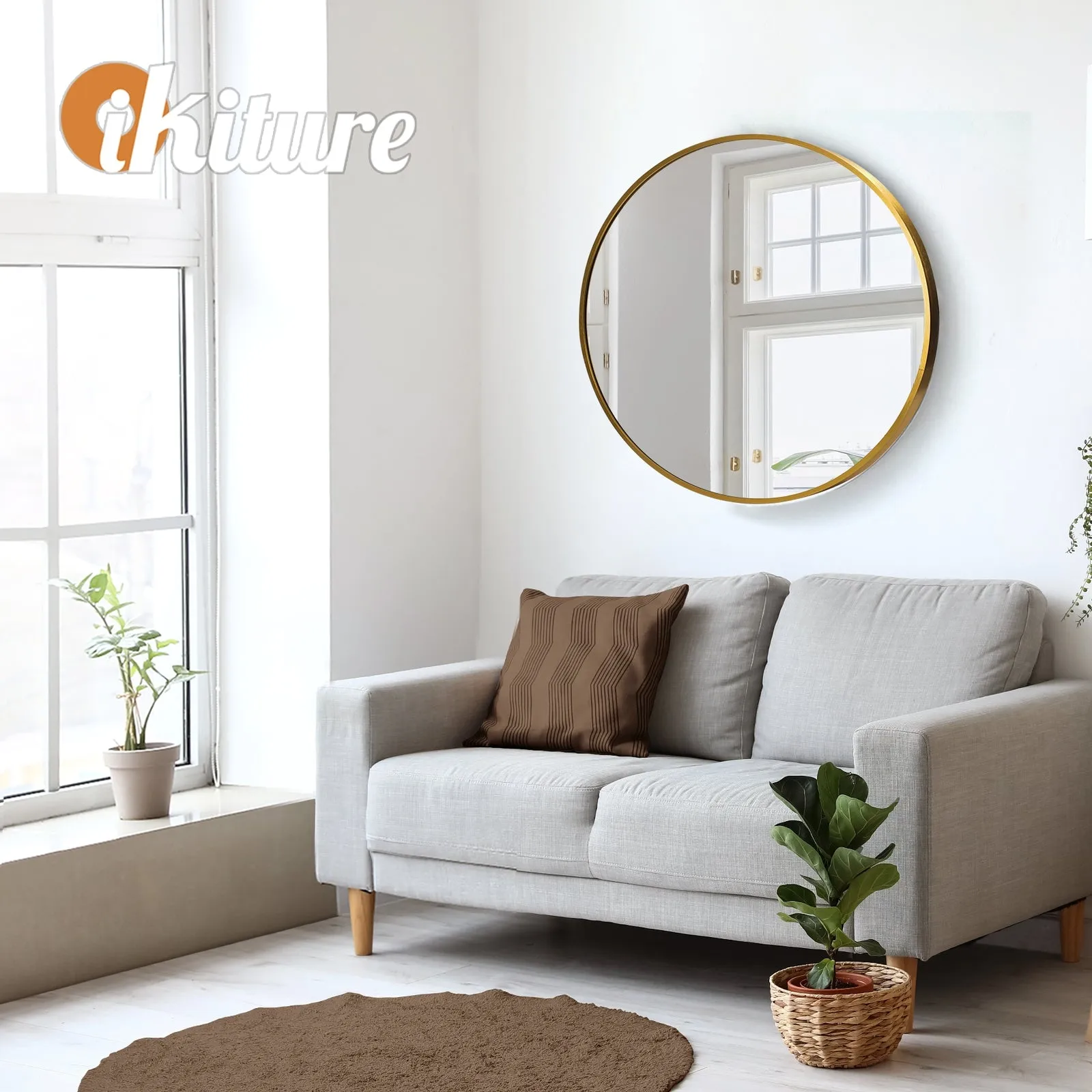 Oikiture Wall Mirrors Round Makeup Mirror Vanity Home Decro 50cm Gold Bedroom