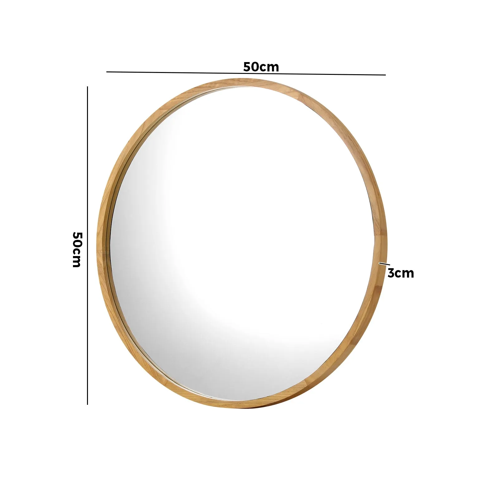 Oikiture Wall Mirrors Round Makeup Mirror Vanity Home Decro 50cm Wooden