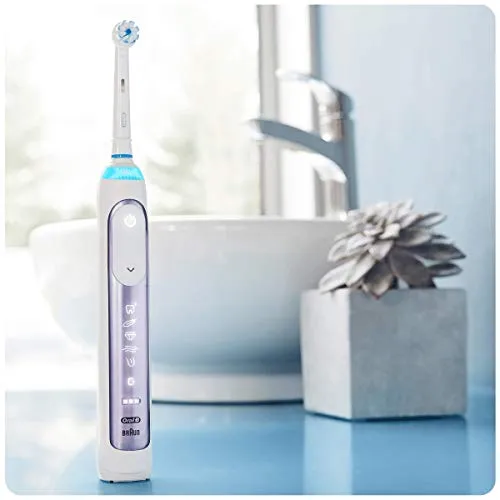 Oral-B Genius 9000 Sensi Ultrathin Electric Toothbrush Rechargeable, 1 Orchid Purple App Connected Handle, 6 Modes, Pressure Sensor, 4 Toothbrush Heads, USB Travel Case, UK 2 Pin Plug