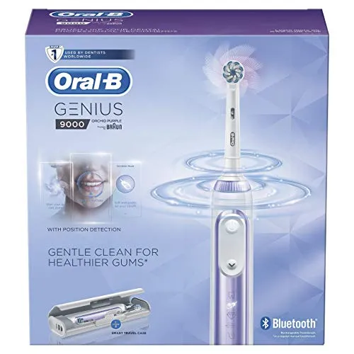Oral-B Genius 9000 Sensi Ultrathin Electric Toothbrush Rechargeable, 1 Orchid Purple App Connected Handle, 6 Modes, Pressure Sensor, 4 Toothbrush Heads, USB Travel Case, UK 2 Pin Plug