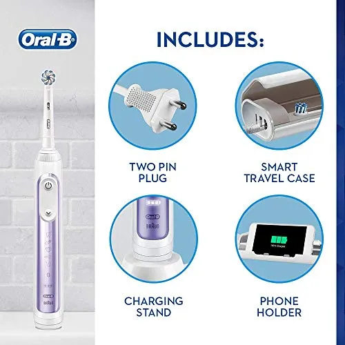 Oral-B Genius 9000 Sensi Ultrathin Electric Toothbrush Rechargeable, 1 Orchid Purple App Connected Handle, 6 Modes, Pressure Sensor, 4 Toothbrush Heads, USB Travel Case, UK 2 Pin Plug