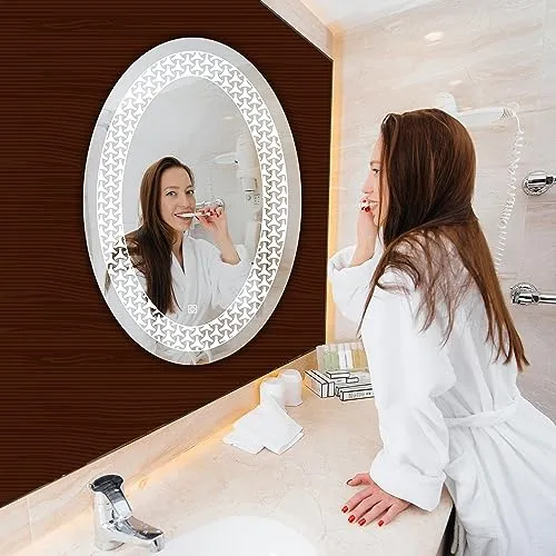 Oval Wall Mounting Mirror with Light |Bathroom Mirror,Venity Mirror,Smart Mirror Size 18X24 inch| LED Mirror 3 Tone (Cool White, Natural White, Warm White).