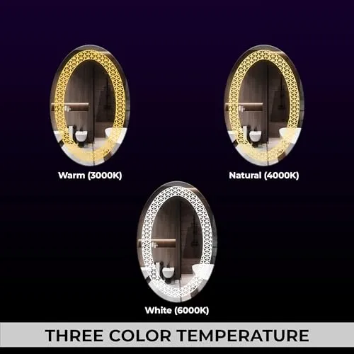 Oval Wall Mounting Mirror with Light |Bathroom Mirror,Venity Mirror,Smart Mirror Size 18X24 inch| LED Mirror 3 Tone (Cool White, Natural White, Warm White).