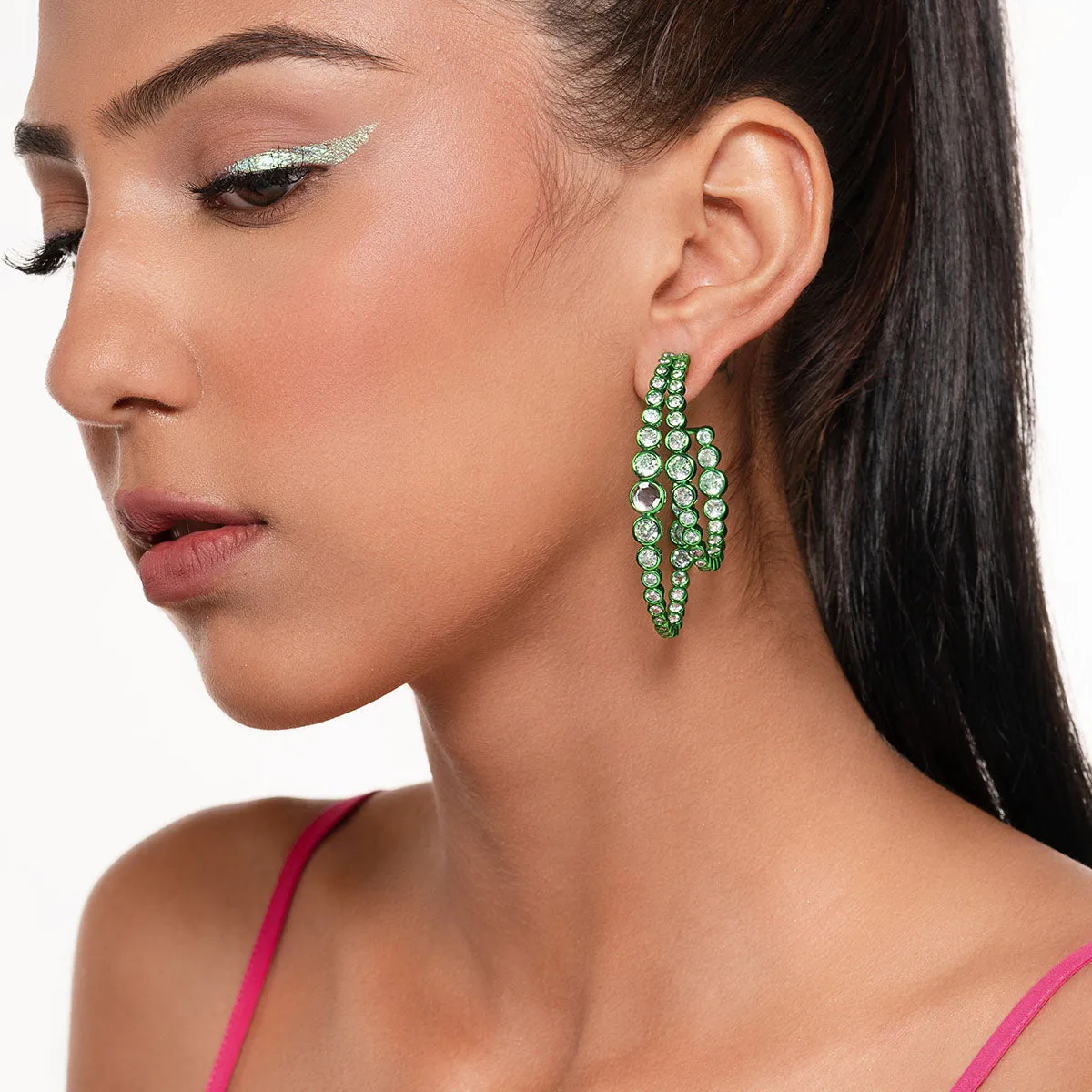 Parakeet Green Double Hoop Earrings