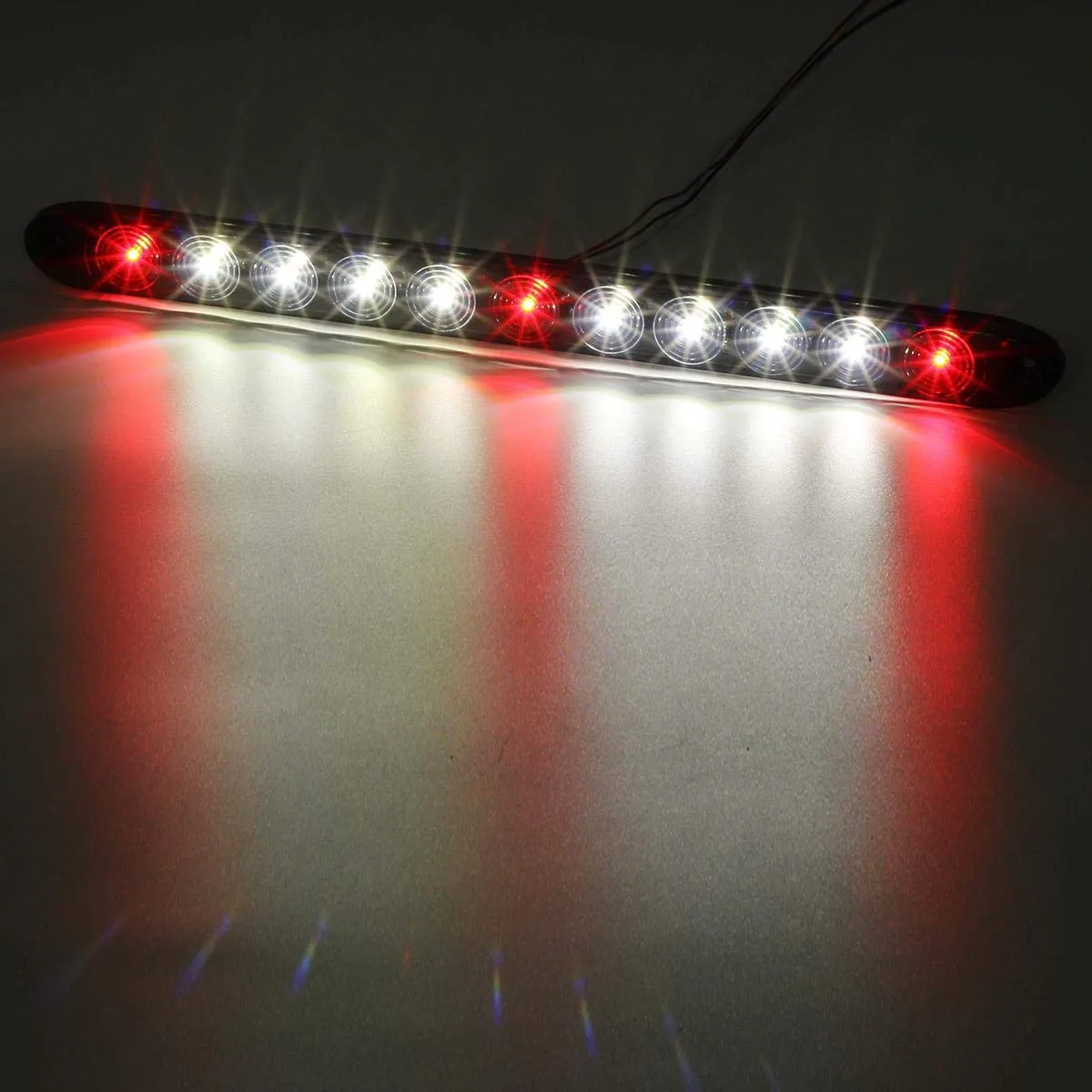 Partsam 2Pcs 15" Inch Led Trailer Light Bar Smoked Red 3 ID Bar w/Reverse White Light 11 LED Truck Trailer RV Waterproof Red 3 Identification Light Bar w White 8 LED Backup Lights Bar Sealed 12V