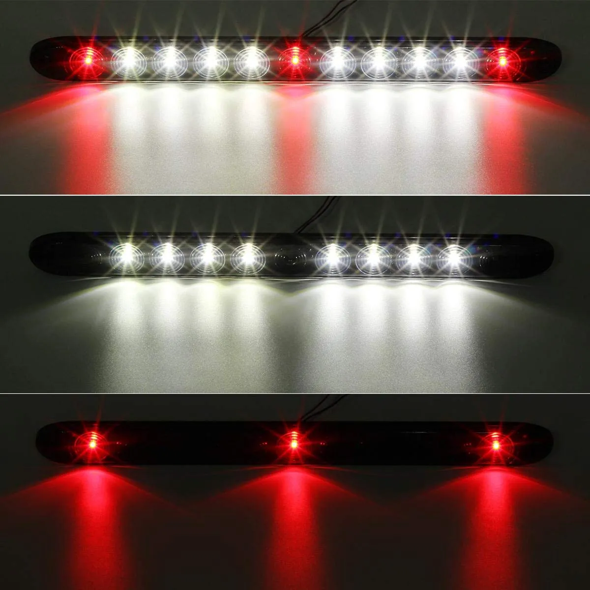 Partsam 2Pcs 15" Inch Led Trailer Light Bar Smoked Red 3 ID Bar w/Reverse White Light 11 LED Truck Trailer RV Waterproof Red 3 Identification Light Bar w White 8 LED Backup Lights Bar Sealed 12V
