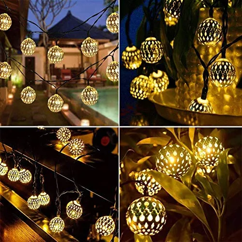 PESCA Moraccan Ball 16 LED String Lights Plug-in Metal Ball, Connectable with Tail Plug, for All Occasions-Christmas, Diwali