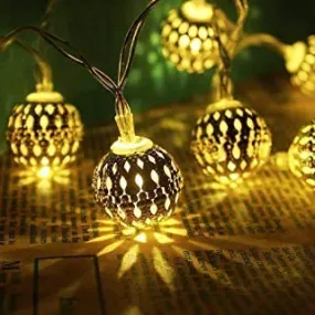 PESCA Moraccan Ball 16 LED String Lights Plug-in Metal Ball, Connectable with Tail Plug, for All Occasions-Christmas, Diwali