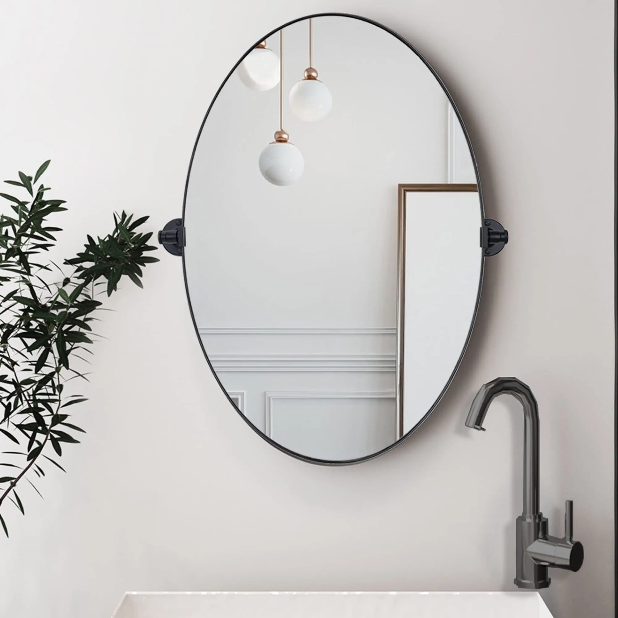 Pivoting Oval Mirror Tilt Mirror for Bathroom Swivel Metal Framed Wall Mounted Bathroom Vanity Mirror