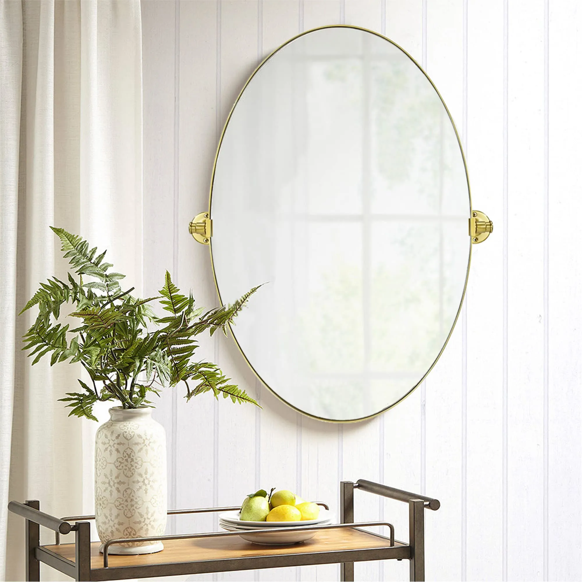Pivoting Oval Mirror Tilt Mirror for Bathroom Swivel Metal Framed Wall Mounted Bathroom Vanity Mirror