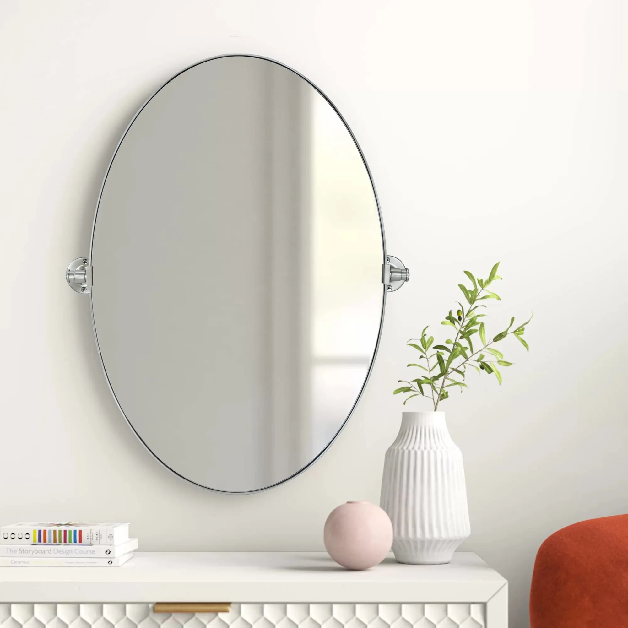 Pivoting Oval Mirror Tilt Mirror for Bathroom Swivel Metal Framed Wall Mounted Bathroom Vanity Mirror