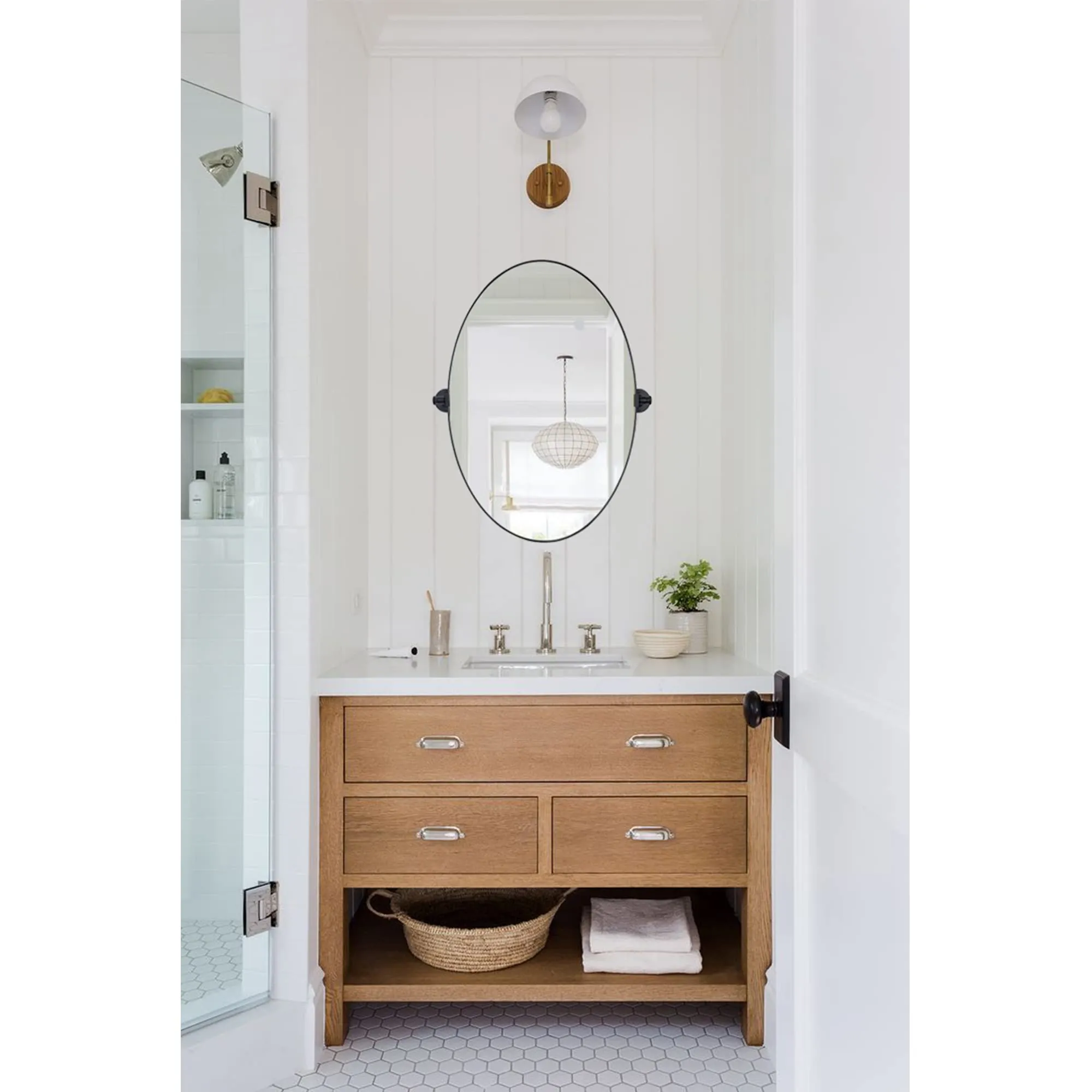 Pivoting Oval Mirror Tilt Mirror for Bathroom Swivel Metal Framed Wall Mounted Bathroom Vanity Mirror