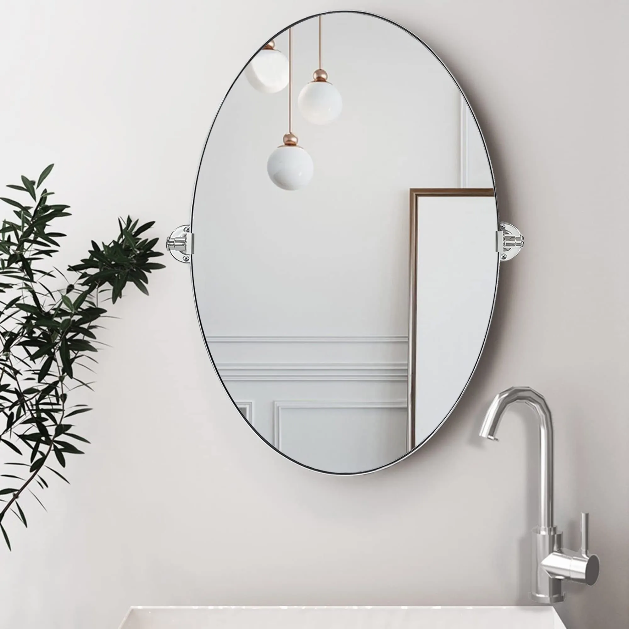 Pivoting Oval Mirror Tilt Mirror for Bathroom Swivel Metal Framed Wall Mounted Bathroom Vanity Mirror