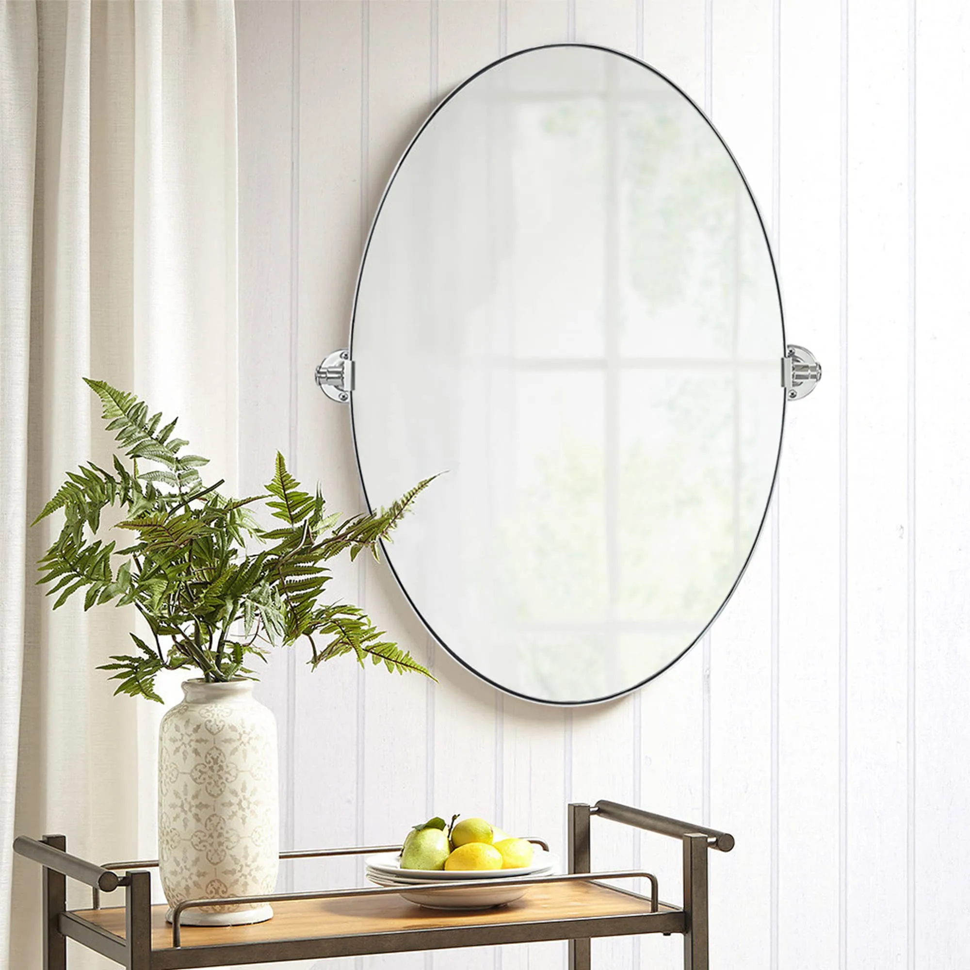 Pivoting Oval Mirror Tilt Mirror for Bathroom Swivel Metal Framed Wall Mounted Bathroom Vanity Mirror