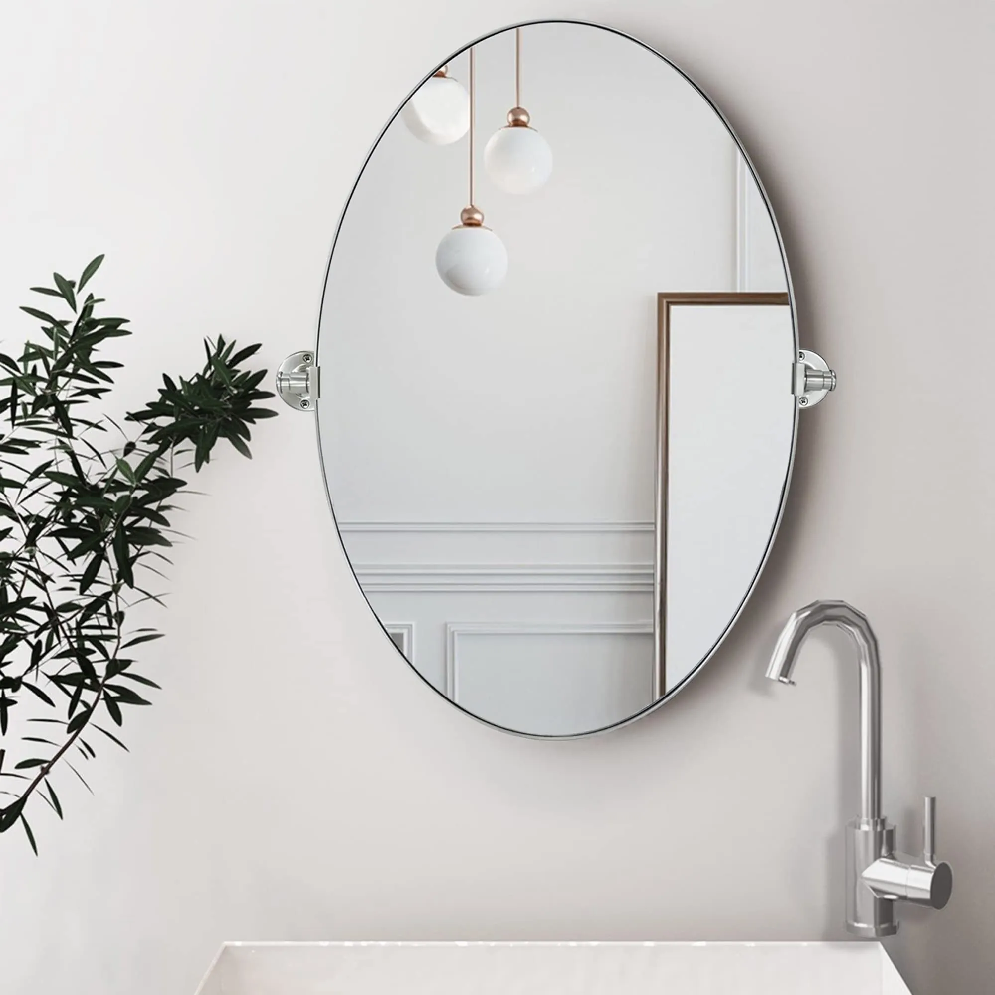Pivoting Oval Mirror Tilt Mirror for Bathroom Swivel Metal Framed Wall Mounted Bathroom Vanity Mirror
