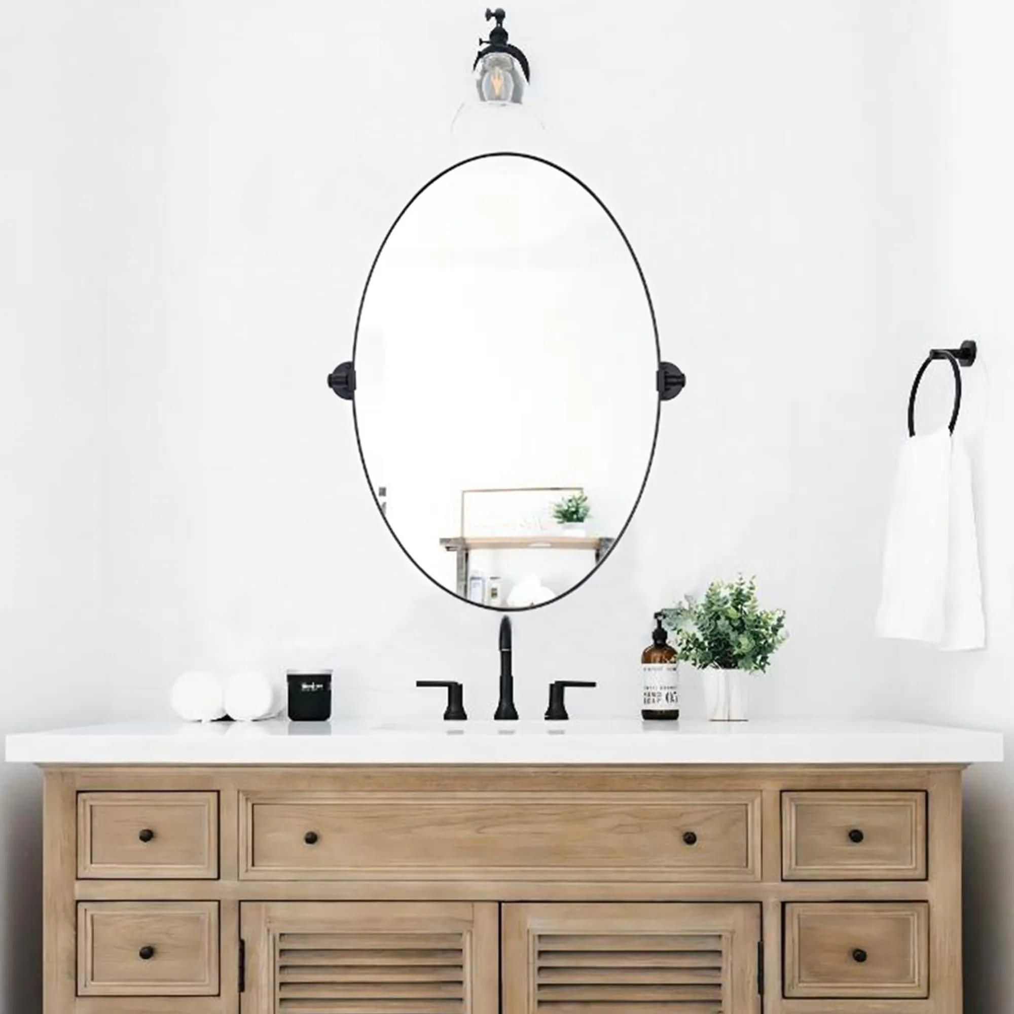 Pivoting Oval Mirror Tilt Mirror for Bathroom Swivel Metal Framed Wall Mounted Bathroom Vanity Mirror