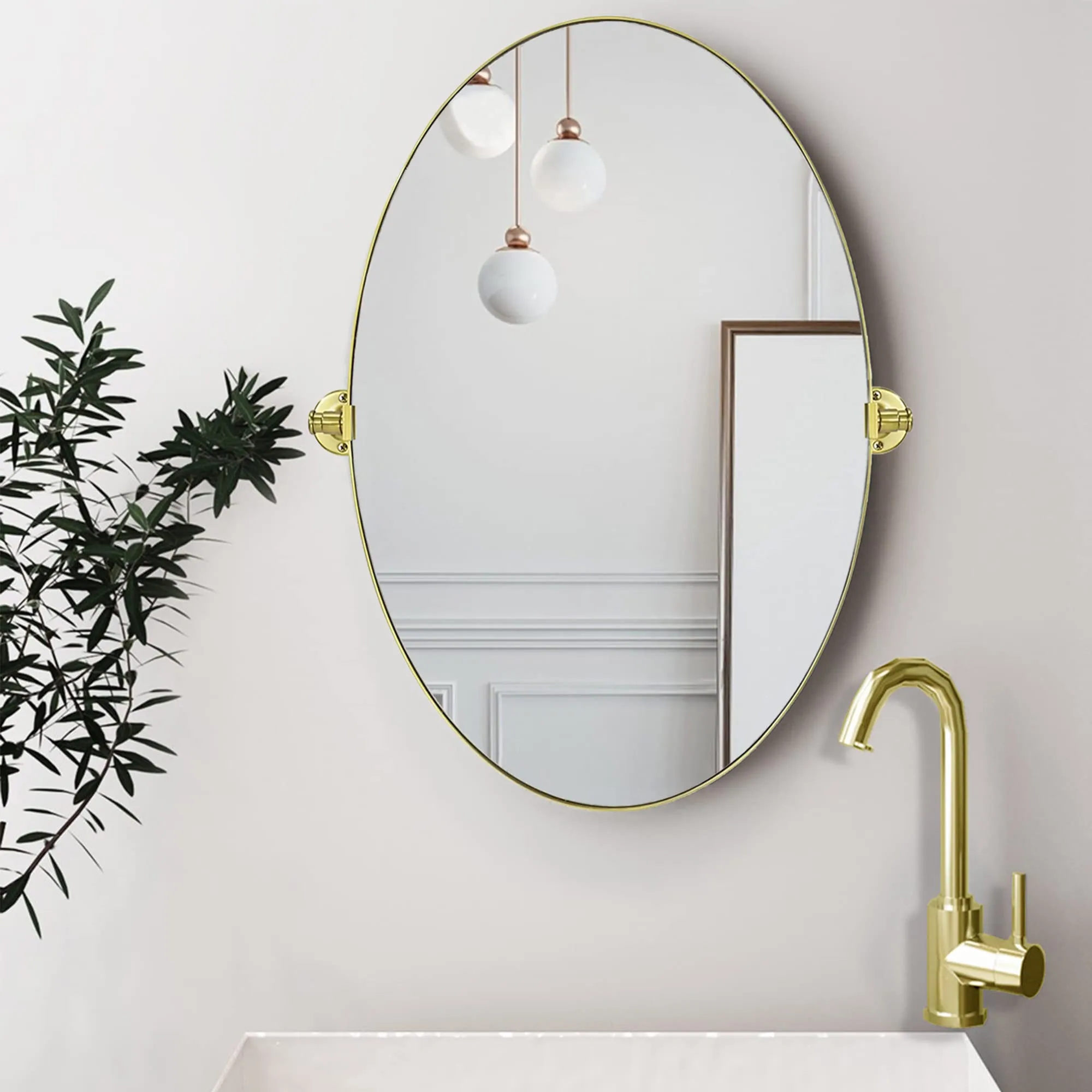 Pivoting Oval Mirror Tilt Mirror for Bathroom Swivel Metal Framed Wall Mounted Bathroom Vanity Mirror