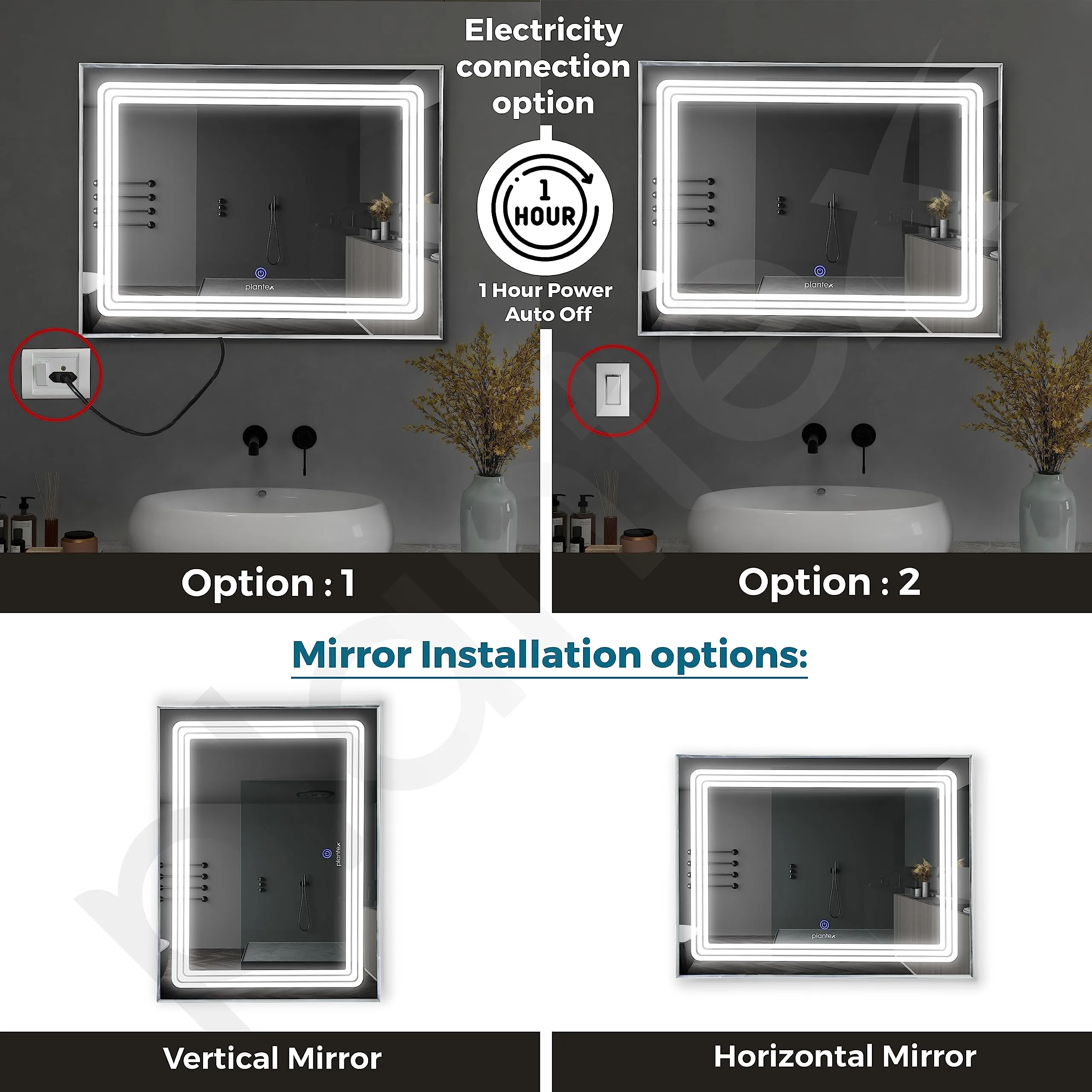 Plantex LED Bathroom Mirror with 3 Lighting Option (Warm White, Natural White, Cool White) Smart Mirror for Living Room/Bedroom/Dressing Room - Rectangle Shape (18 * 24 inch)