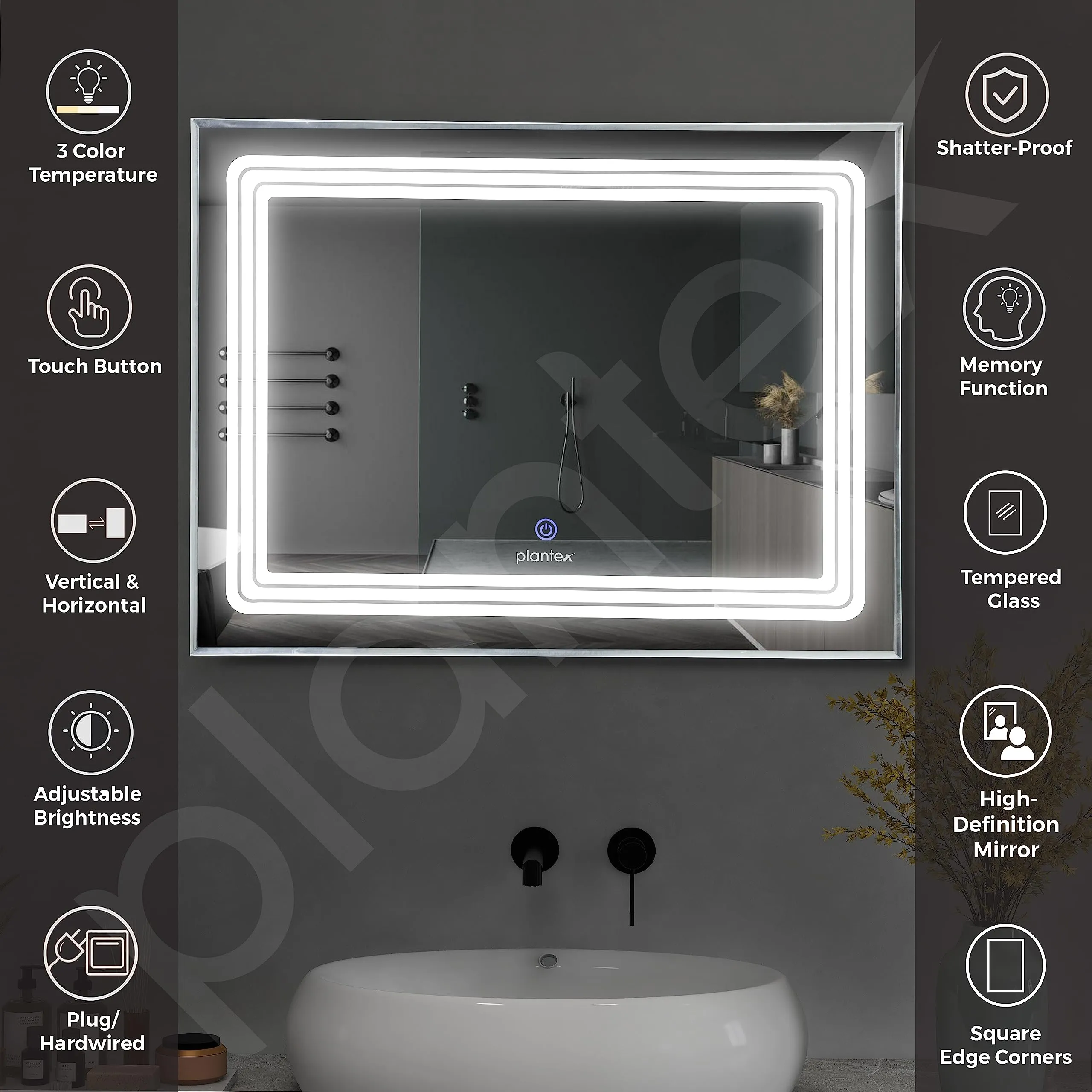 Plantex LED Mirror for Bedroom/Wall with 3 Lighting Option/Smart Mirror for Living Room/Bedroom/Dressing Room - Rectangle Shape (18 X 24 Inch)