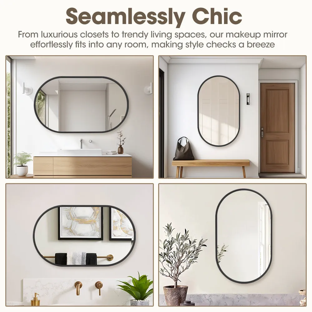 ProPulse Oval Wall Mirror Bathroom Makeup Mirrors Home Decor Metal Frame Black
